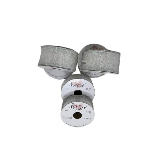 Studio His & Hers Wired Ribbon White Floral with Glitter Multiple Rolls - Picture 1 of 4